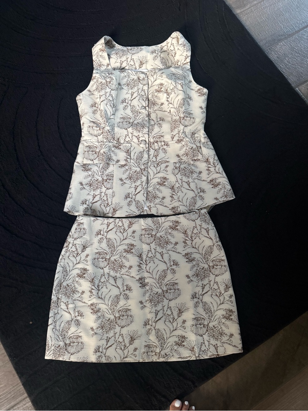 Jacquard Square- Neck Decor- Pockets Skirt Set - Large